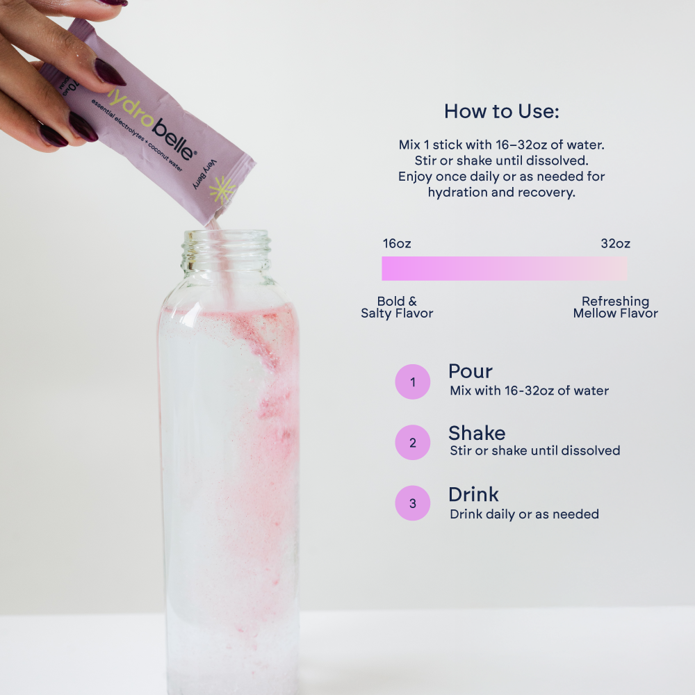 HydroBelle – Very Berry Electrolyte Sticks | Zero Sugar + Coconut Water (32 Sticks)