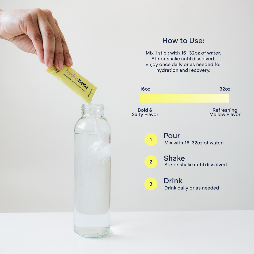 HydroBelle – Lemon Lime Electrolyte Sticks | Zero Sugar + Coconut Water (32 Sticks)