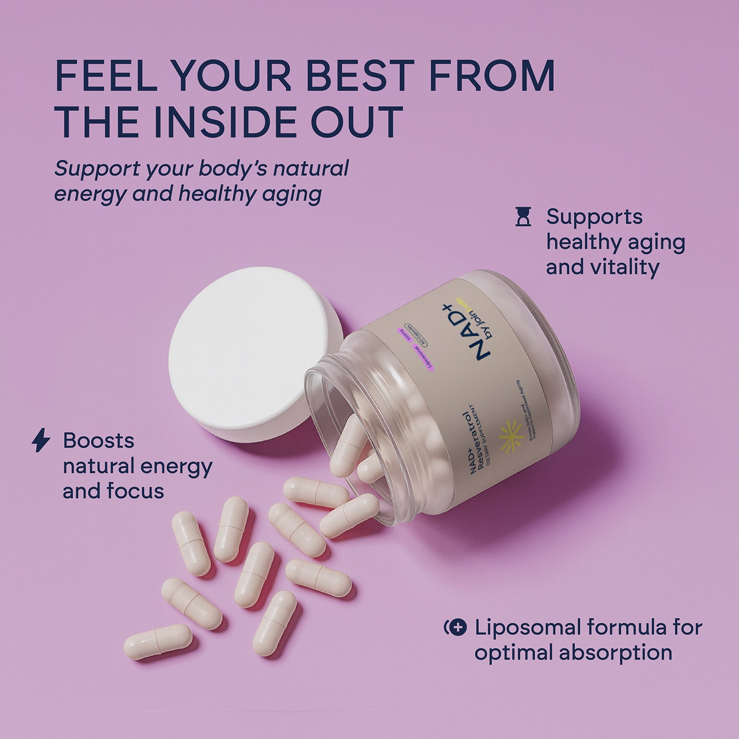 Nicotinamide Adenine Dinucleotide (NAD+) Supplement by Belle | Liposomal NAD+ Complex with Resveratrol