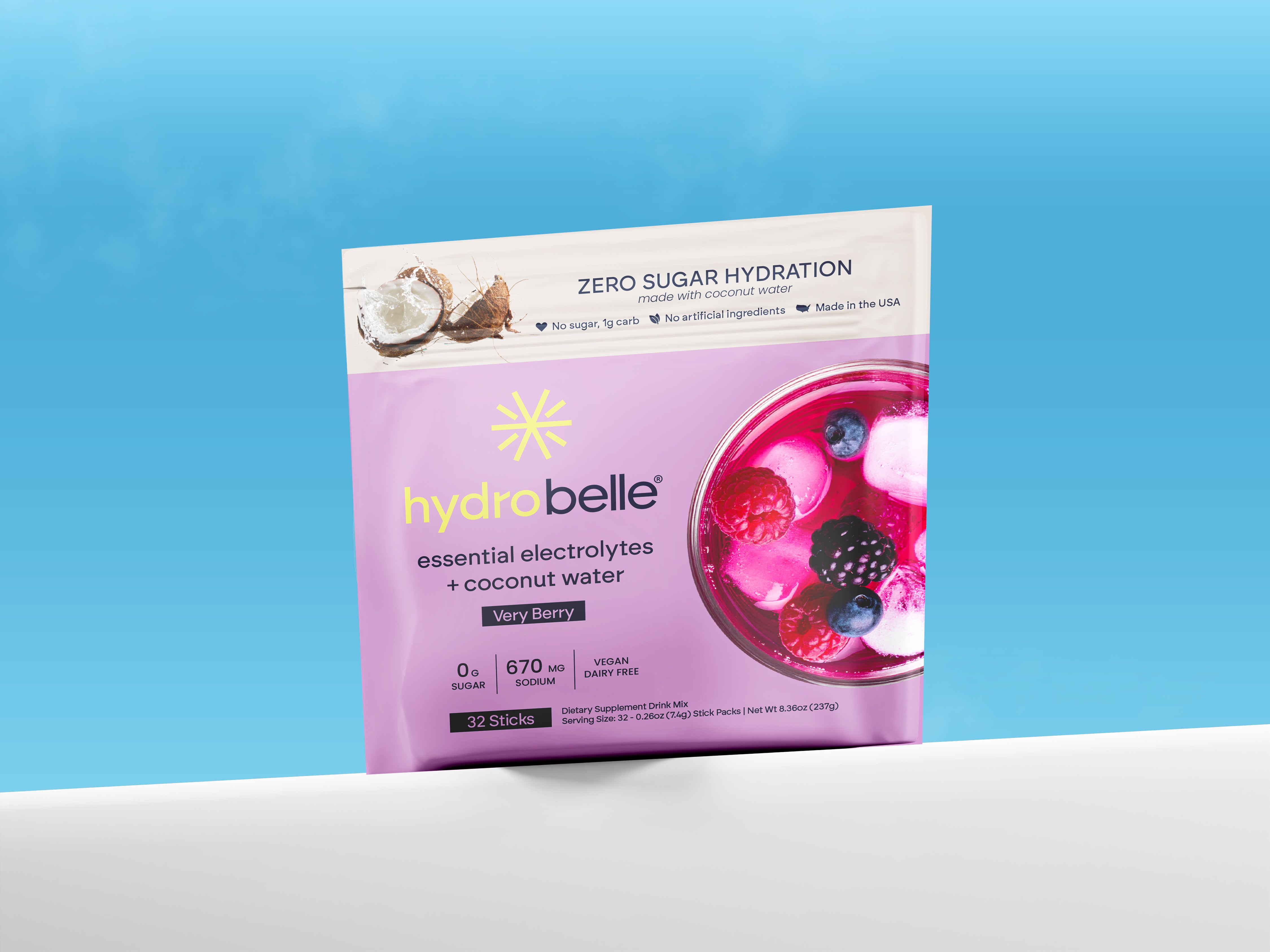 HydroBelle – Very Berry Electrolyte Sticks | Zero Sugar + Coconut Water